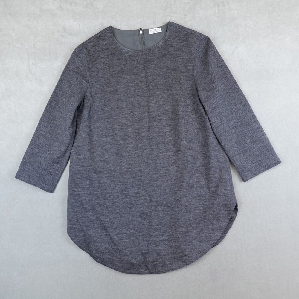 Brunello Cucinelli Tunic Top Wool Blend 3/4 Sleeves Blouse Medium Lined Zip Back